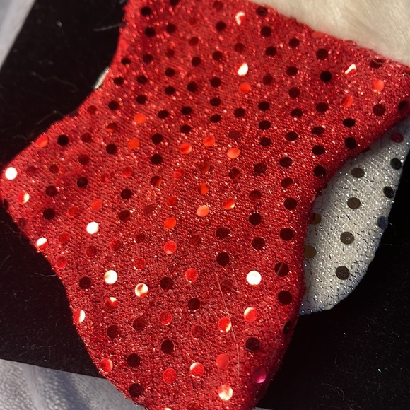 Mini Stockings - Sparkle Red & Silver w/Faux Fur at the top & ribbon for hanging - Picture 5 of 5